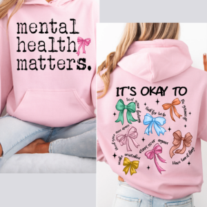 Retro Bow "Mental Health Matters"-Hooded Sweatshirt