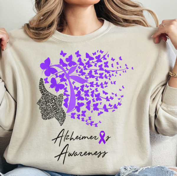 Butterfly Purple/ Alzheimer Awareness" Heavy Blend Crewneck