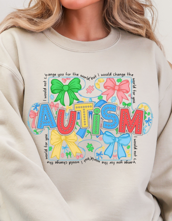 Coquette Bow / Autism Awareness Crewneck Sweatshirt - Image 3