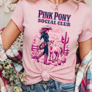 "Pink Pony Social Club" Heavy Blend Tee-Pink