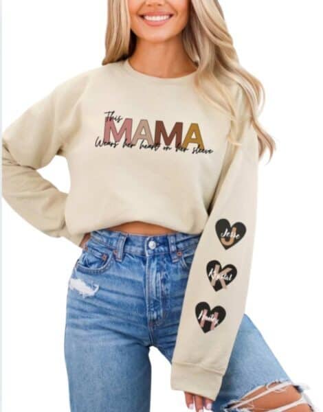 Customizeable Heart on Her Sleeve| Gildan Crewneck