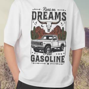 "Runs on Dreams & Gasoline" One Country Summer Tee-White