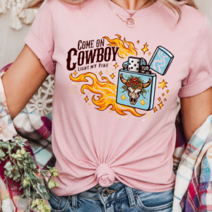 "Come On Cowboy" Heavy Blend Tee-Light Pink