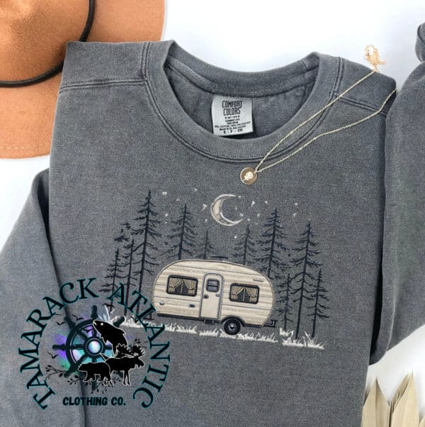 Faux Embroidered Camper Crewneck/ Comfort Colors Collection