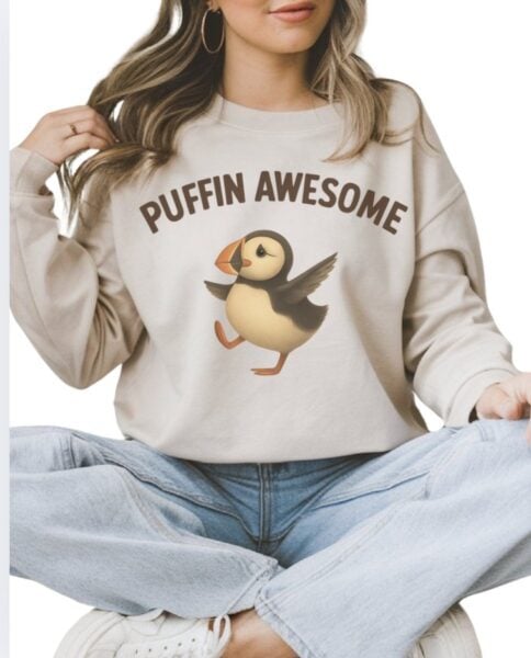 Puffin Awesome| Gildan Crewneck| Sand