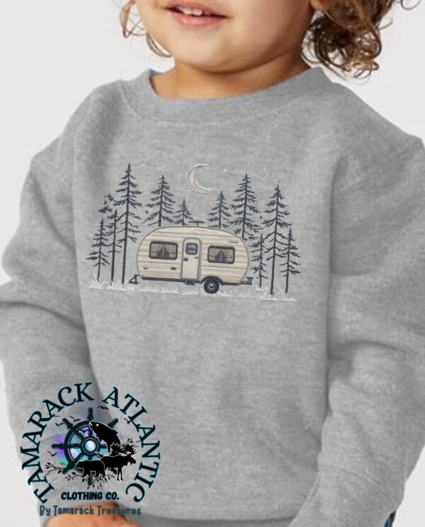 Faux Embroidered Camper| Matchable| Toddler Camping Crewneck