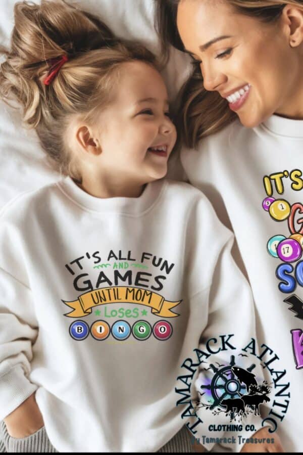 Customizeable|Mom,Nan Mudder, Grandmudder|Its All Fun And Games|Matchable| Bingo Toddler Crewneck and Onesie