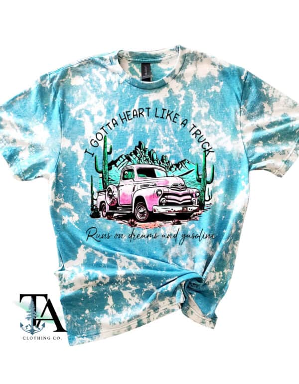 Gotta Heart Like A Truck Bleached Tee| Tropical Blue