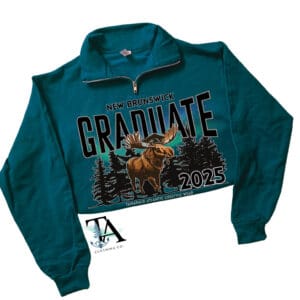 Graduation gift 2025 with image of northern lights and pine trees and a moose wearing a graduation cap