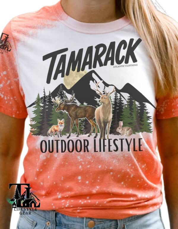 Bleached Gildan cotton shirt|Orange |wildlife tamarack gear|moose|deer|Fox