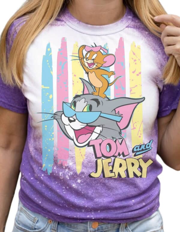 Purple bleached tee gildan cotton| tom and jerry brushstroke aesthetic.