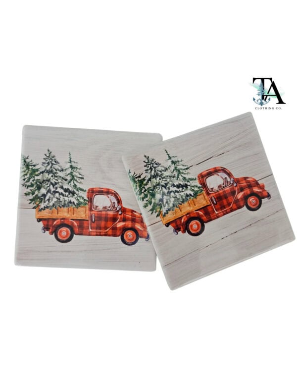 Christmas Truck Ceramic Coaster Set